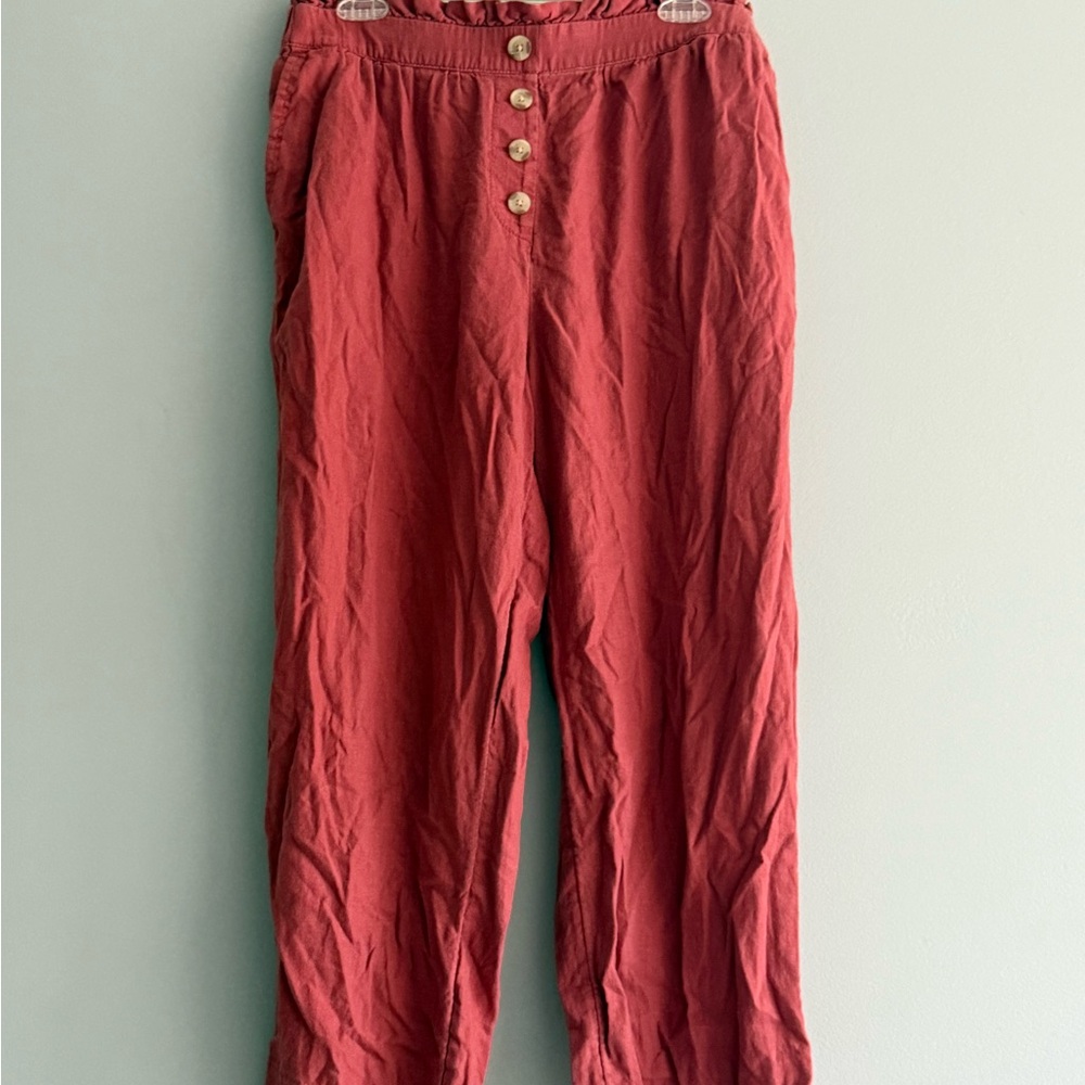 LOFT Red Button-Front Women's linen/cotton Pants